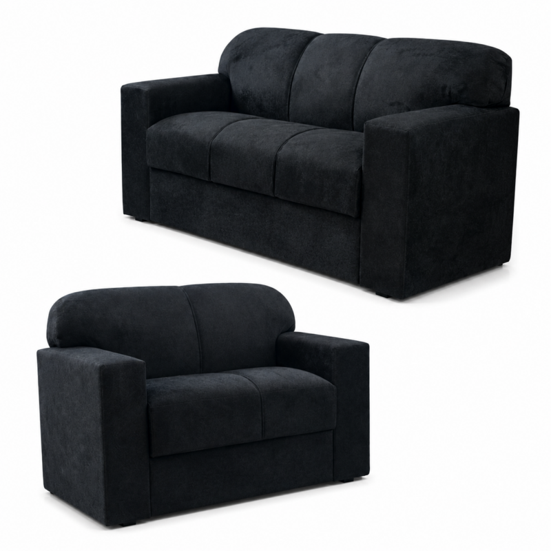 Conjunto de Sofá Rio 2 e 3 Lugares JM - Suede Preto