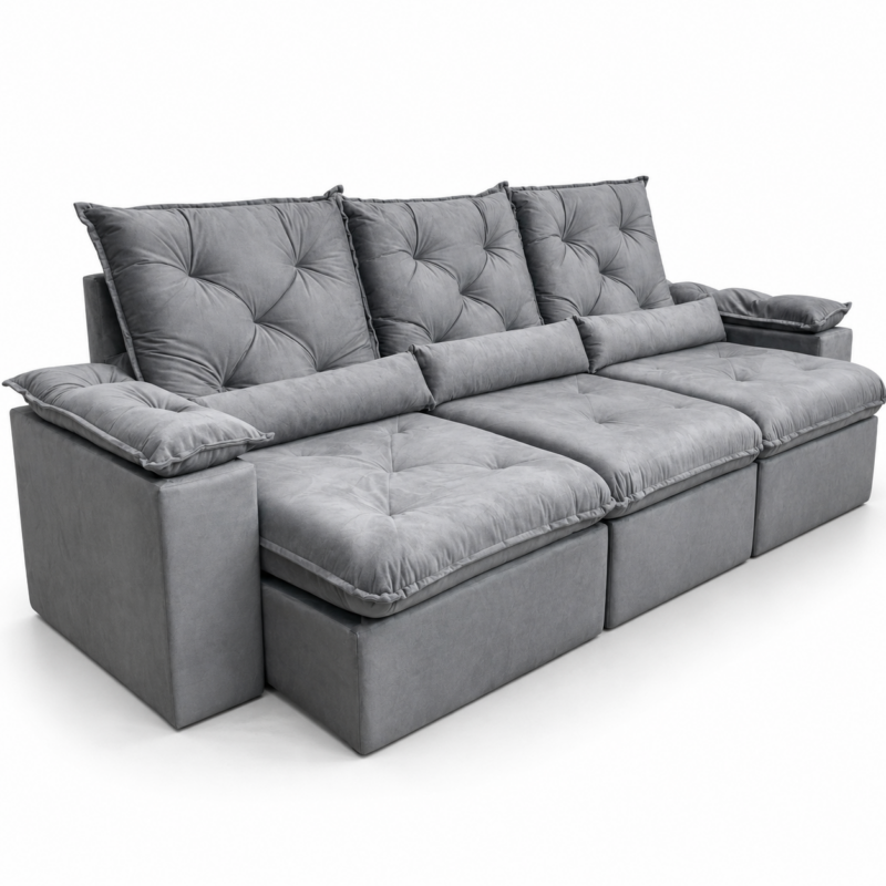 Sofá Retrátil Reclinável Madri 2.70 Metros Tecido Suede Imperial - Cinza