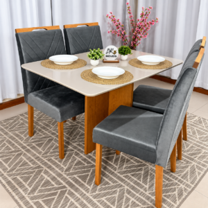 Alternative view of Mesa de Jantar Salinas Off White 120x80cm tampo Laqueado com 4 Cadeiras Cristal Cel Mesas - Cinza