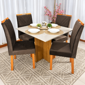 Alternative view of Mesa de Jantar Salinas Off White 90x90cm tampo Laqueado com 4 Cadeiras Cristal Cel Mesas - Marrom