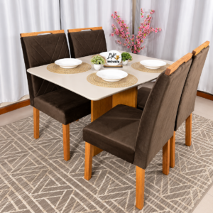 Alternative view of Mesa de Jantar Salinas Off White 120x80cm tampo Laqueado com 4 Cadeiras Cristal Cel Mesas - Marrom