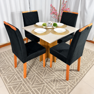 Alternative view of Mesa de Jantar Salinas Off White 90x90cm tampo Laqueado com 4 Cadeiras Cristal Cel Mesas - Preto
