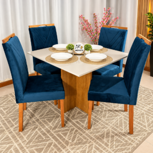 Alternative view of Mesa de Jantar Salinas Off White 90x90cm tampo Laqueado com 4 Cadeiras Cristal Cel Mesas - Azul