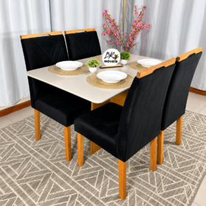 Alternative view of Mesa de Jantar Salinas Off White 120x80cm tampo Laqueado com 4 Cadeiras Cristal Cel Mesas - Preto