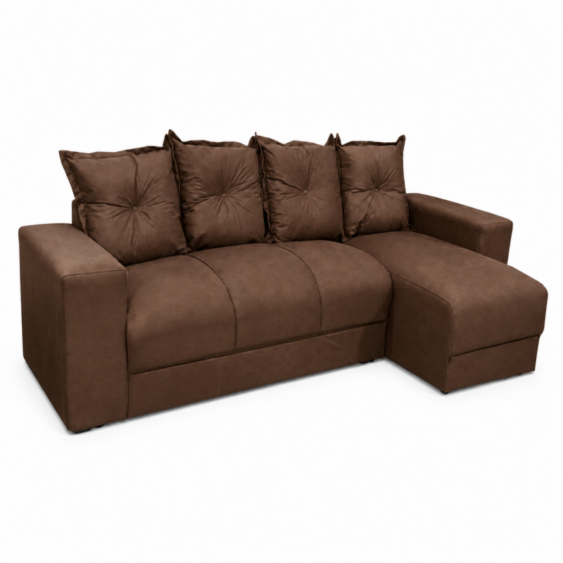 Estofado 3 Lugares Com Chaise JM - Suede Marrom