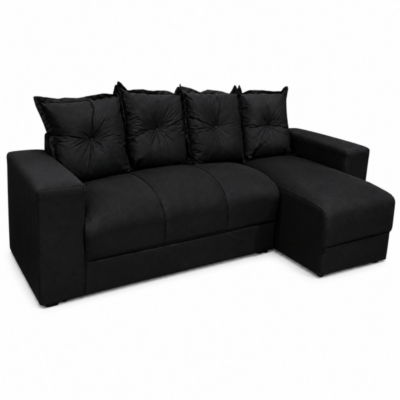 Estofado 3 Lugares Com Chaise JM - Suede Preto