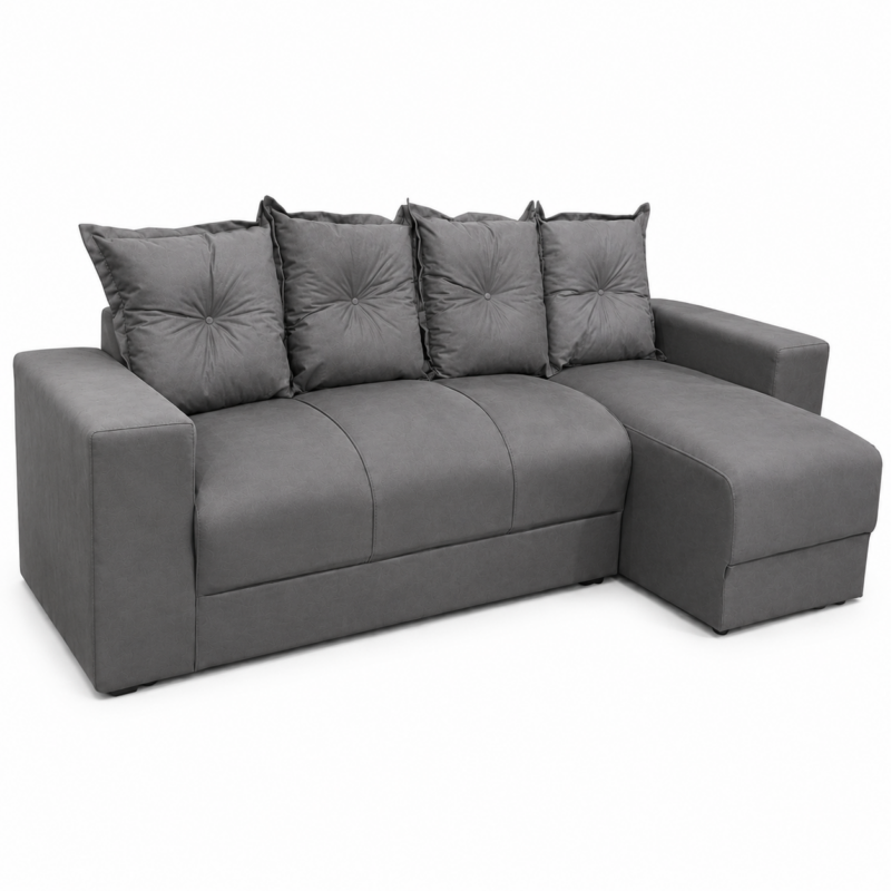 Estofado 3 Lugares Com Chaise JM - Suede Cinza