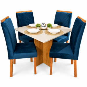 Mesa de Jantar Salinas Off White 90x90cm tampo Laqueado com 4 Cadeiras Cristal Cel Mesas - Azul