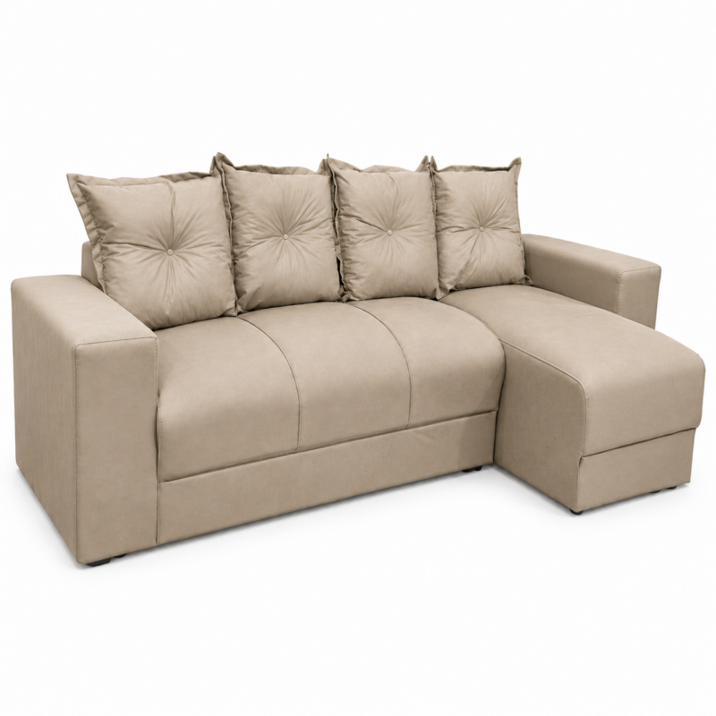 Estofado 3 Lugares Com Chaise JM - Suede Bege