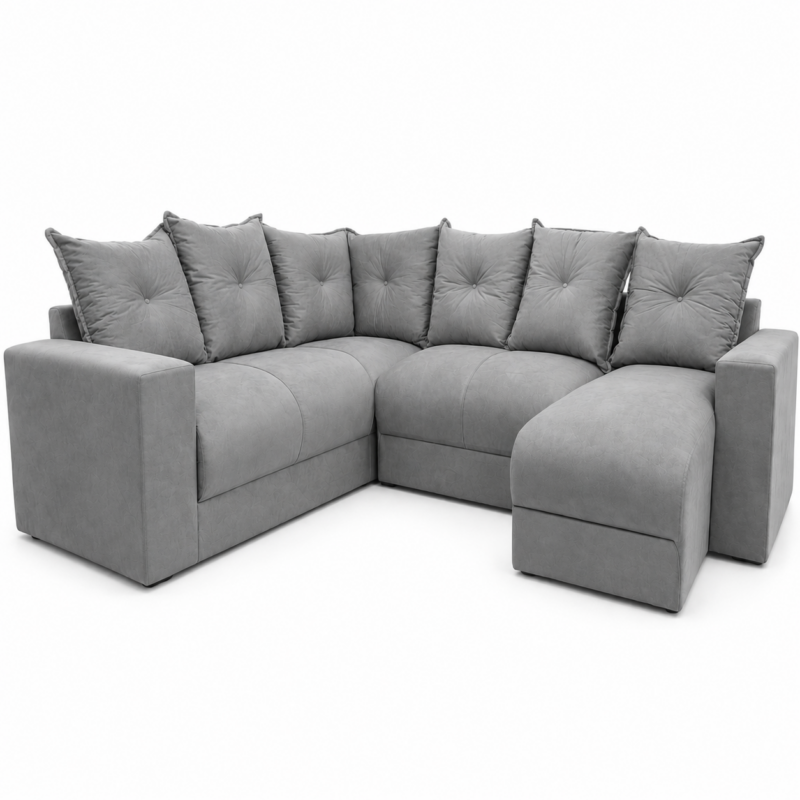 Estofado 6 Lugares em L Com Chaise JM - Suede Cinza