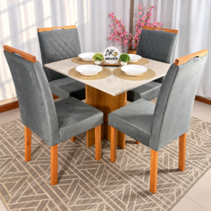 Alternative view of Mesa de Jantar Salinas Off White 90x90cm tampo Laqueado com 4 Cadeiras Cristal Cel Mesas - Cinza