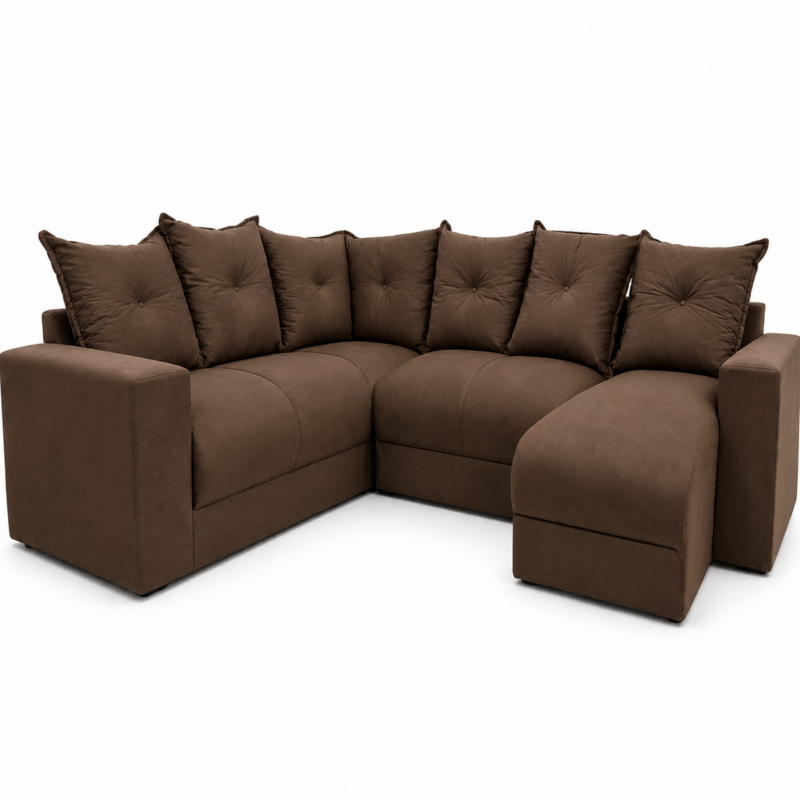 Estofado 6 Lugares em L Com Chaise JM - Suede Marrom