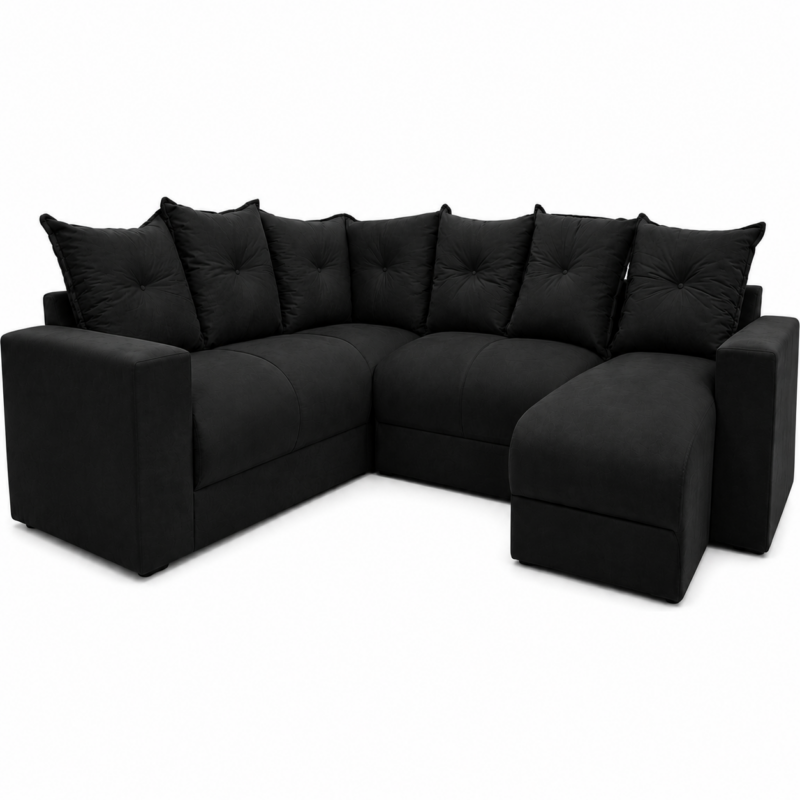 Estofado 6 Lugares em L Com Chaise JM - Suede Preto