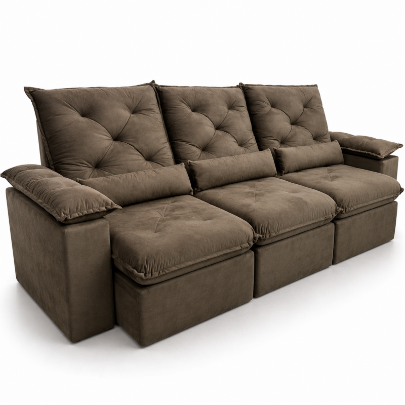 Sofá Retrátil Reclinável Madri 2.70 Metros Tecido Suede Imperial - Marrom