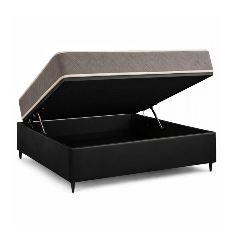Base Baú casal + Colchão MaxConfort Casal Densidade 33 Orthobelo - Corino Preto