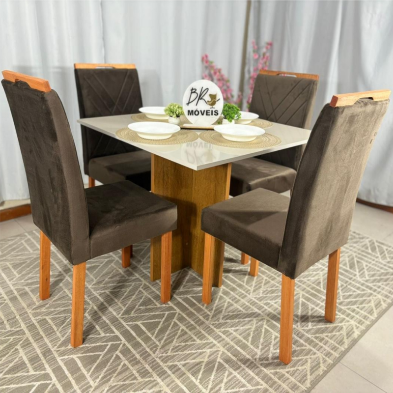 Alternative view of Mesa de Jantar Salinas Off White 90x90cm tampo Laqueado com 4 Cadeiras Cristal Cel Flex - Marrom