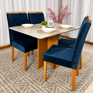 Alternative view of Mesa de Jantar Salinas Off White 120x80cm tampo Laqueado com 4 Cadeiras Cristal Cel Mesas - Azul