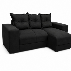 Sofá 2 Lugares com Chaise JM - Suede Preto