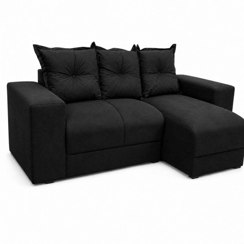 Sofá 2 Lugares com Chaise JM - Suede Preto