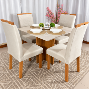 Alternative view of Mesa de Jantar Salinas Off White 90x90cm tampo Laqueado com 4 Cadeiras Cristal Cel Mesas - Bege