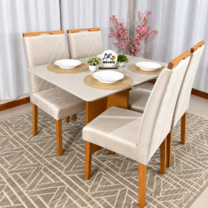 Alternative view of Mesa de Jantar Salinas Off White 120x80cm tampo Laqueado com 4 Cadeiras Cristal Cel Mesas - Bege