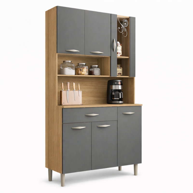Armário De Cozinha Completa Kit Golden 6 Portas 1 Gaveta – Freijó Griz - Kits Parana