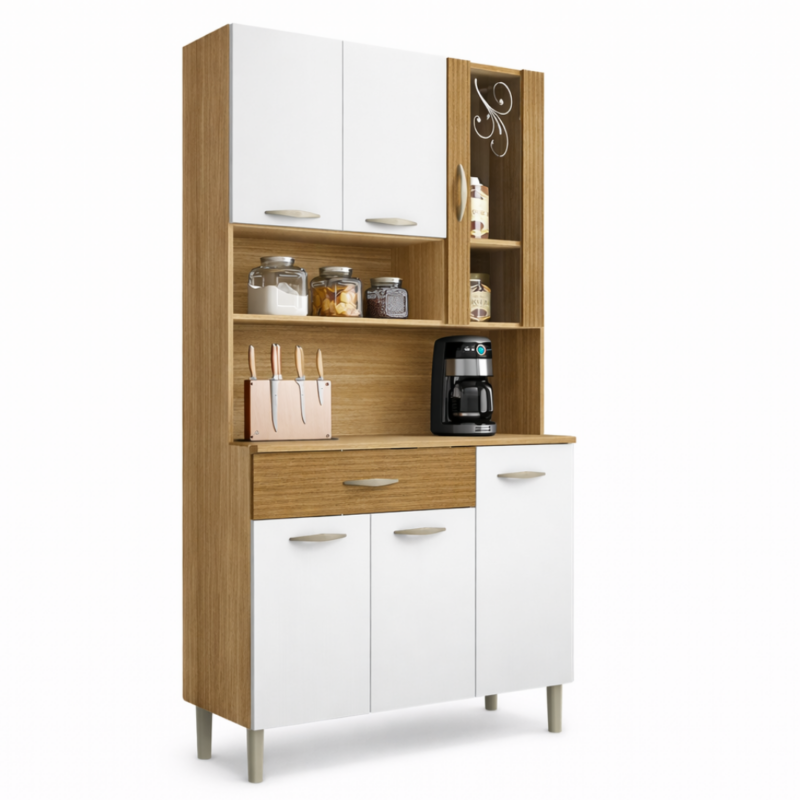 Armário De Cozinha Completa Kit Golden 6 Portas 1 Gaveta – Freijó Supremo Ripado - Kits Parana