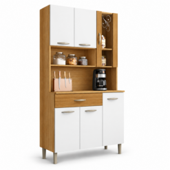 Armário De Cozinha Completa Kit Golden 6 Portas 1 Gaveta – Freijó Supremo Ripado - Kits Parana