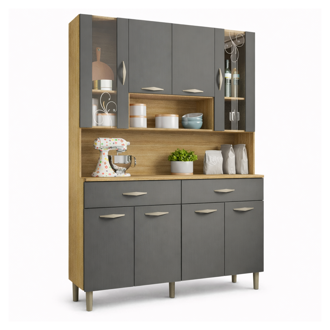 Armário De Cozinha Completa Kit Golden 8 Portas 2 Gavetas - Freijó Griz