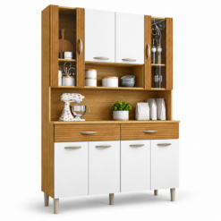 Armário De Cozinha Completa Kit Golden 8 Portas 2 Gavetas - Freijó Supremo Ripado - Kits Parana