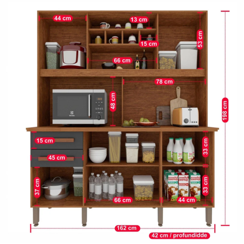 Alternative view of Armário de Cozinha Luna 6 Portas 2 Gavetas Imop - Cinamomo Grafite