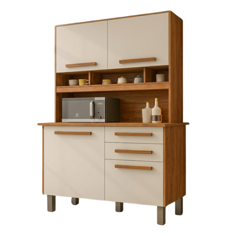 Armário de Cozinha Sofia Plus 4 Portas 2 Gavetas - Cinamomo Off - Imop