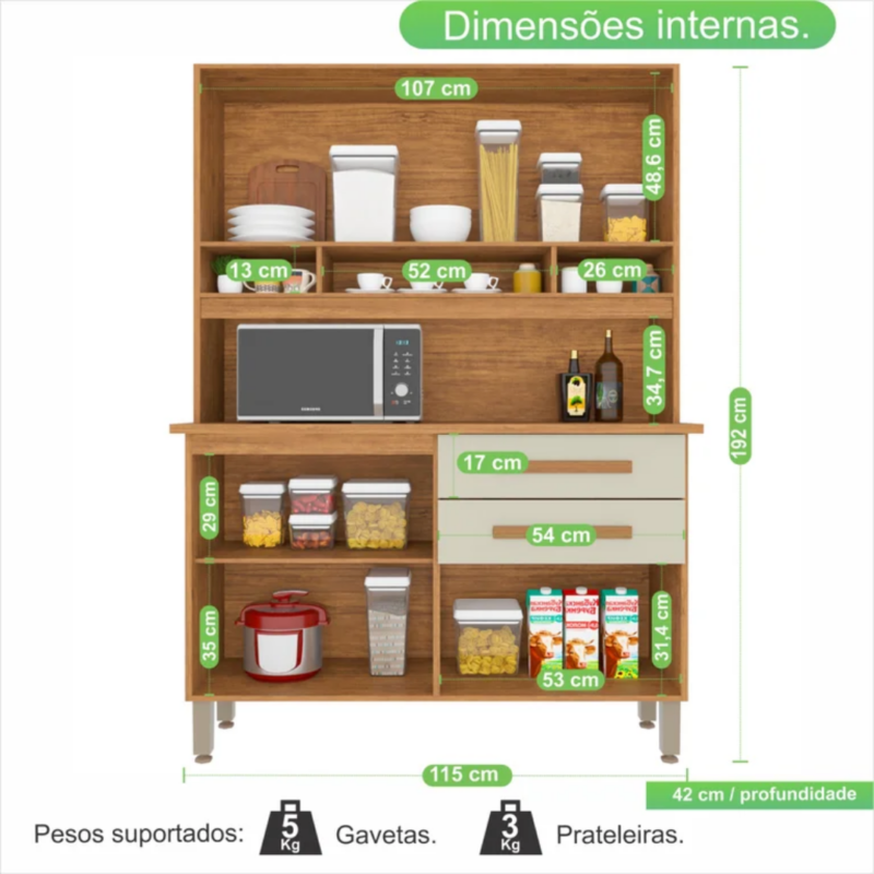Alternative view of Armário de Cozinha Sofia Plus 4 Portas 2 Gavetas - Cinamomo Off - Imop