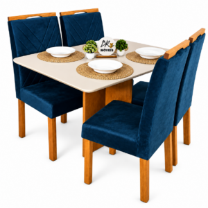 Mesa de Jantar Salinas Off White 120x80cm tampo Laqueado com 4 Cadeiras Cristal Cel Mesas - Azul