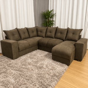 Alternative view of Estofado 6 Lugares em L Com Chaise JM - Suede Marrom