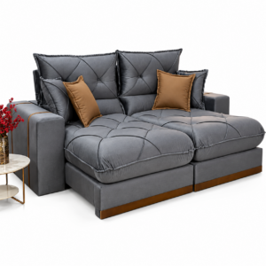 Sofá Retrátil Reclinável 2 metros Gran Bello Suede Cinza – D33 e Molas Ensacadas Cel Estofados
