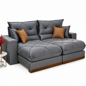 Sofá Retrátil Reclinável 2.30m Gran Bello Suede Cinza – D33 e Molas Ensacadas Cel Estofados
