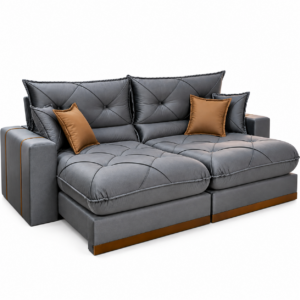 Sofá Retrátil Reclinável 2.5 metros Gran Bello Suede Cinza – D33 e Molas Ensacadas Cel Estofados