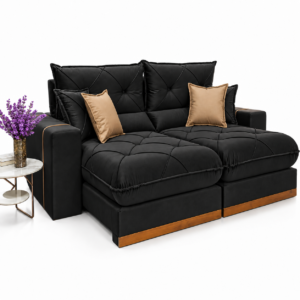 Sofá Retrátil Reclinável 2 metros Gran Bello Suede Preto – D33 e Molas Ensacadas Cel Estofados
