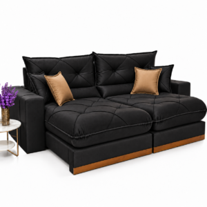 Sofá Retrátil Reclinável 2.5 metros Gran Bello Suede Preto – D33 e Molas Ensacadas Cel Estofados