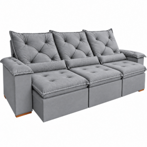 Sofá Retrátil Reclinável Madri 2.70 Metros Tecido Suede Imperial - Cinza