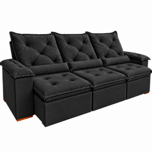 Sofá Retrátil Reclinável Madri 2.70 Metros Tecido Suede Imperial - Preto