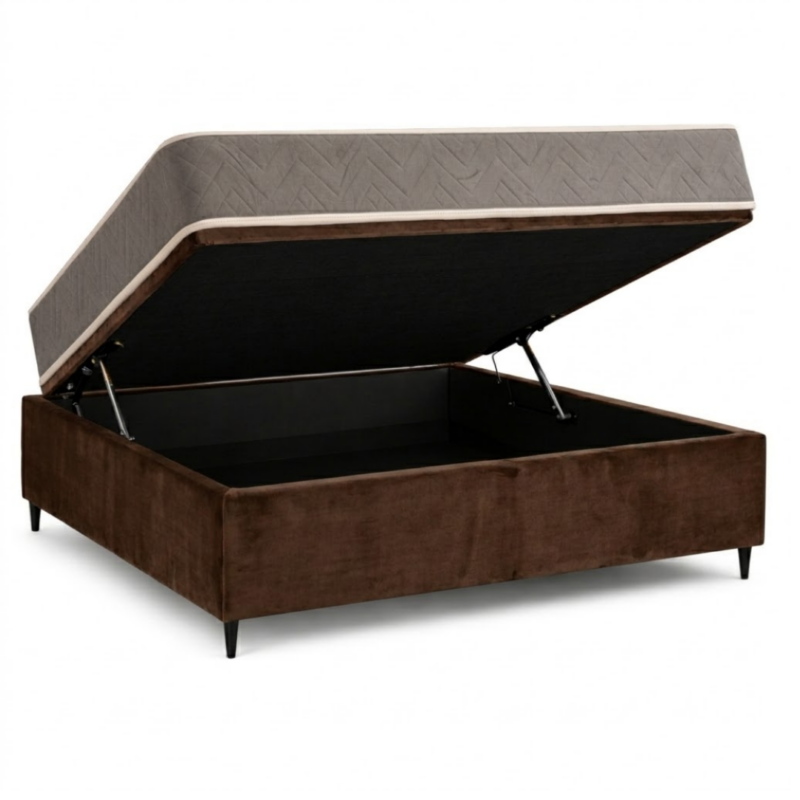Base Baú casal + Colchão MaxConfort Casal Densidade 33 Orthobelo - Suede Marrom