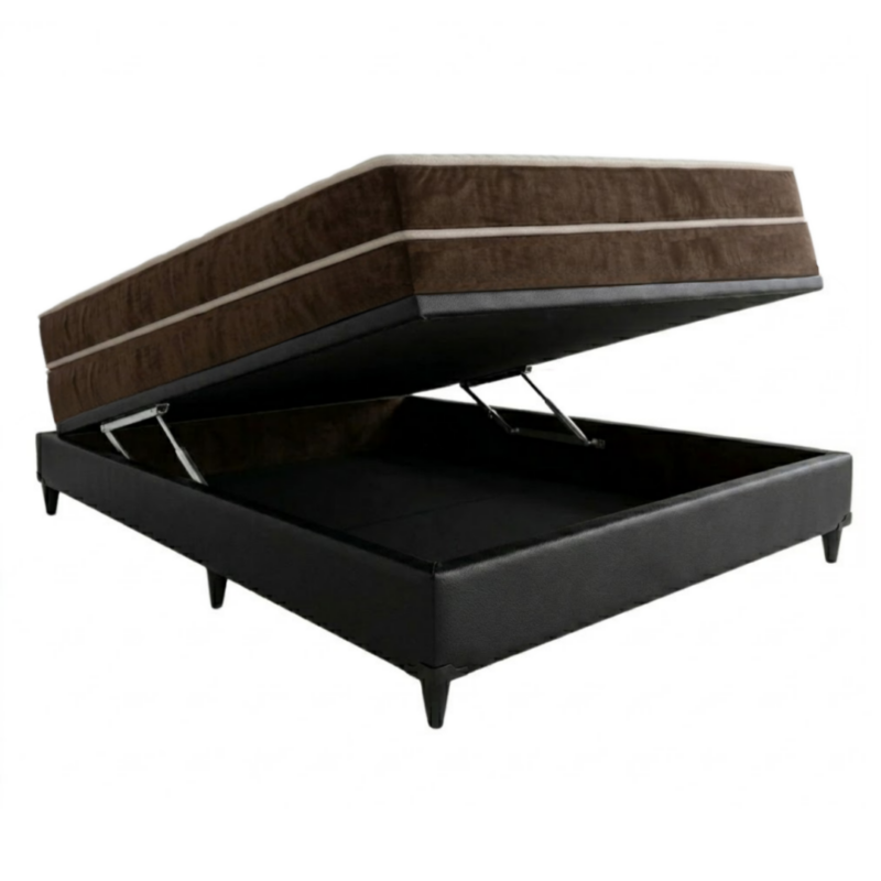 Base Baú casal + Colchão Veneza Casal Molas Ensacadas Orthobelo - Corino Preto