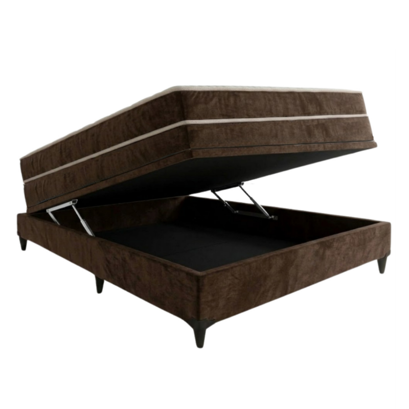 Base Baú casal + Colchão Veneza Casal Molas Ensacadas Orthobelo - Suede Marrom