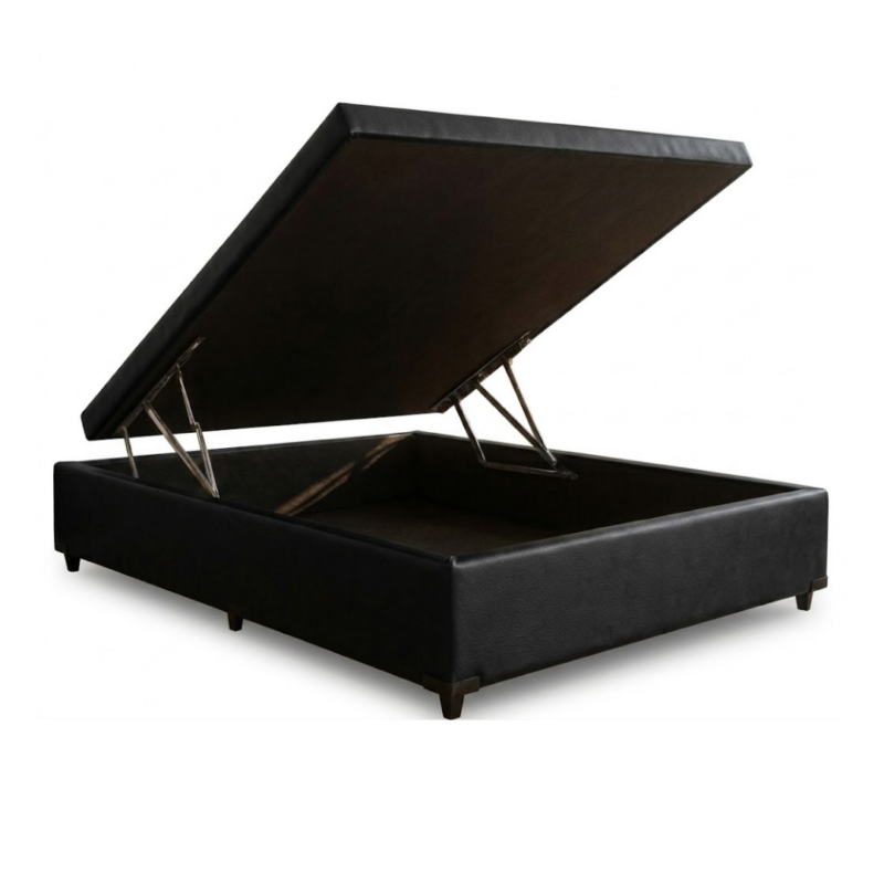 Base Baú para Colchão Casal 138x188cm - Corino Preto - Orthobelo