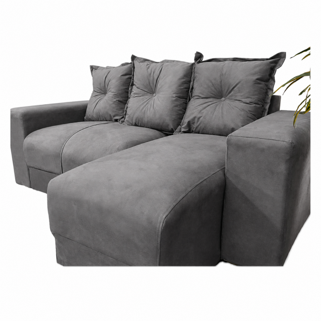 Sofá 2 Lugares com Chaise JM - Suede Cinza