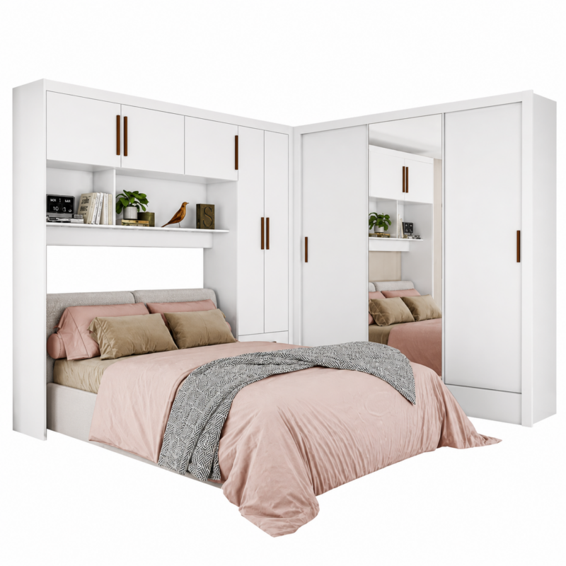 Guarda Roupa Modulado + Dubai Luxo 1 porta Espelho Carioca – Branco