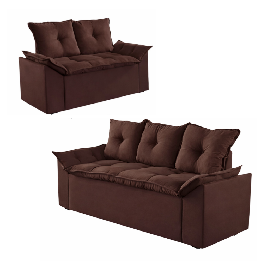 Conjunto de Sofá Veneza 2 e 3 Lugares JM - Suede Marrom