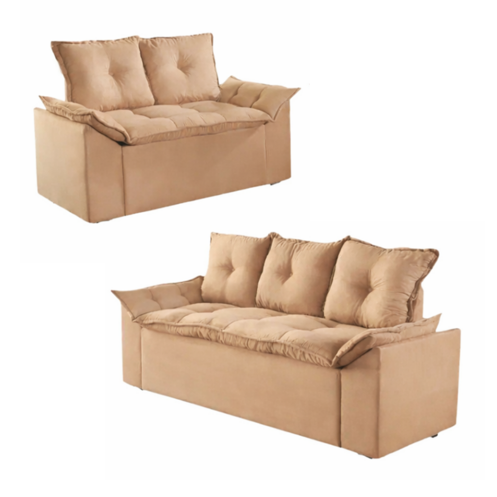 Conjunto de Sofá Veneza 2 e 3 Lugares JM - Suede Bege